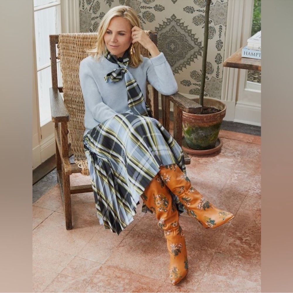 Tory Burch Sunburst Skirt Pleated Plaid Hankerchief